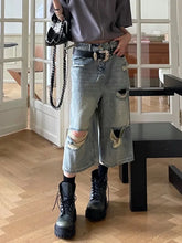 Threebooy Vintage Blue Ripped Short Jeans Women Oversized Distressed Jorts Y2k Grunge Baggy Boyfriend Denim Shorts Wide Streetwear